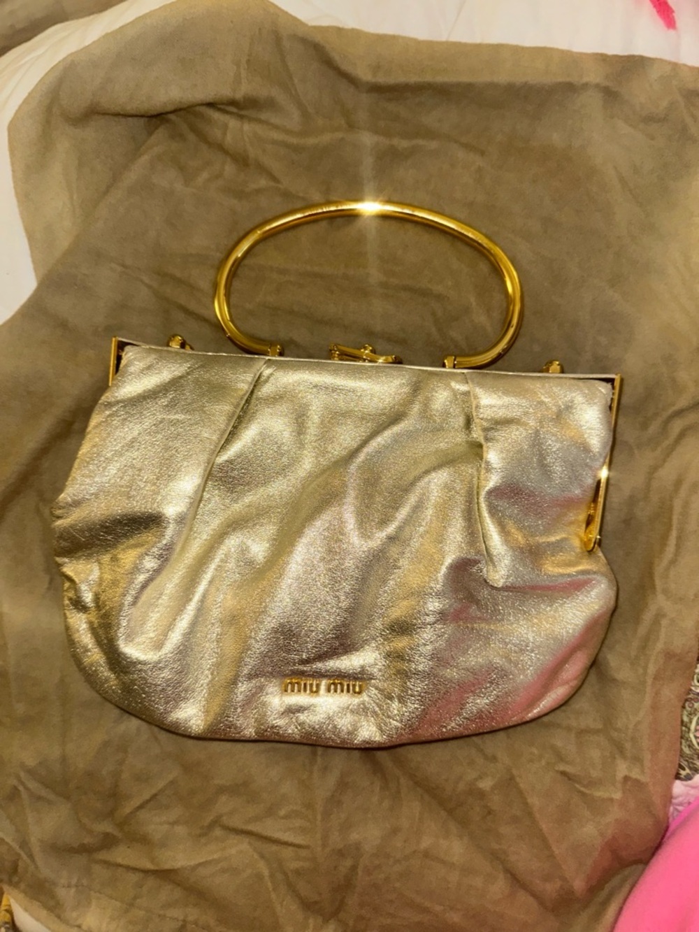 Miu Miu gold calfskin handbag with gold hardware